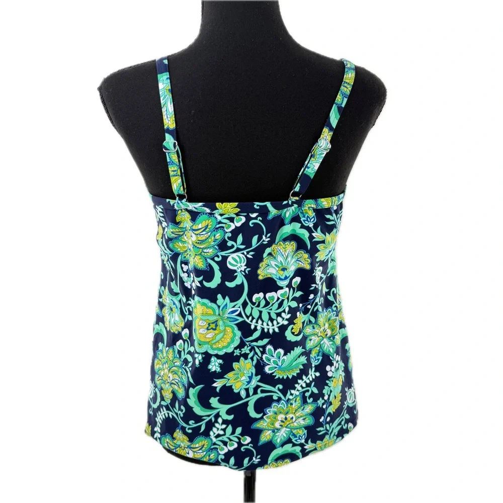 Lands' End Paisley Floral Twist Front Underwire Tankini Swim Top Navy Size 10 - Picture 4 of 15